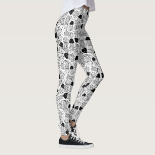 Legging Padrão de peixes-geleia de rabo preto e branco