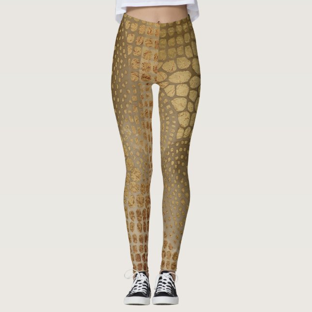 Legging Padrão de Pele de Girafa Luxo Dourado (Frente)