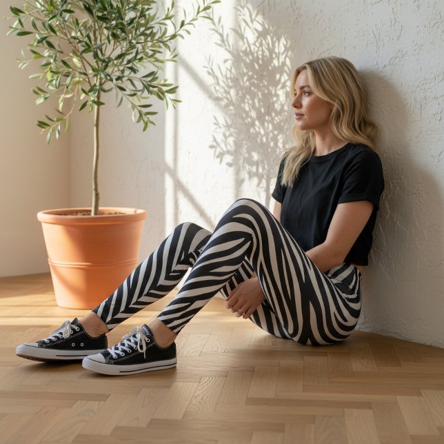 Legging Padrão de Pele de Zebra Ousado Preto e Branco ID11 (Criador carregado)