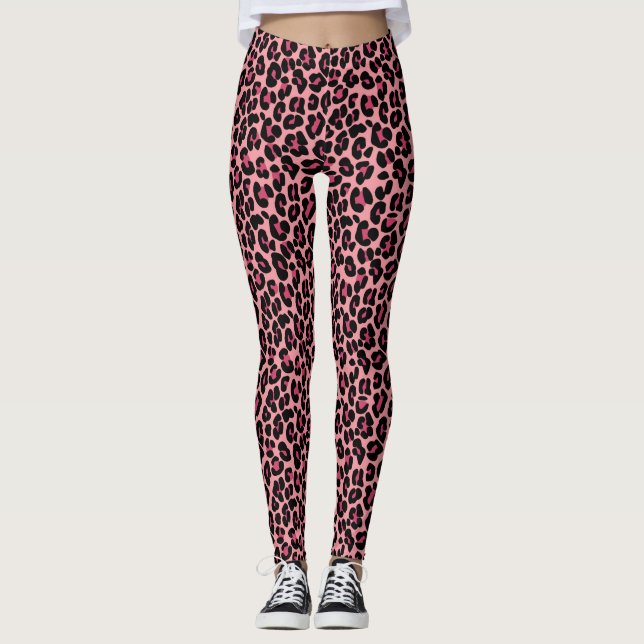 Legging Padrão de Pele-Leopardo Rosa (Frente)