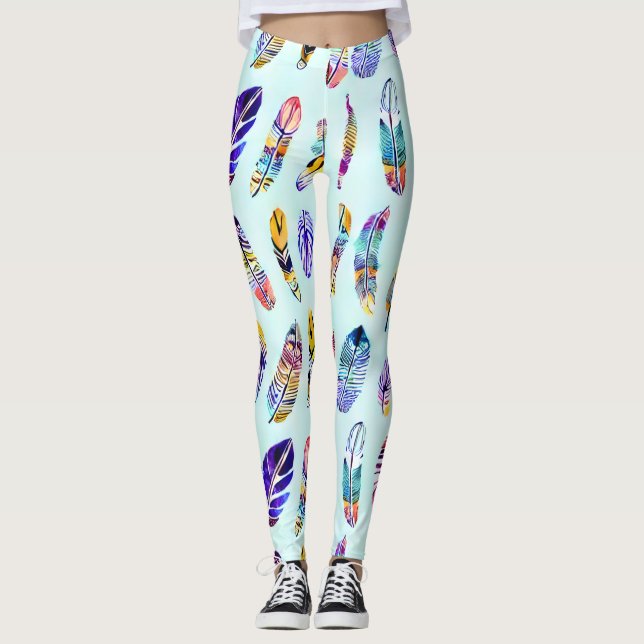 Legging Padrão de pena colorido (Frente)