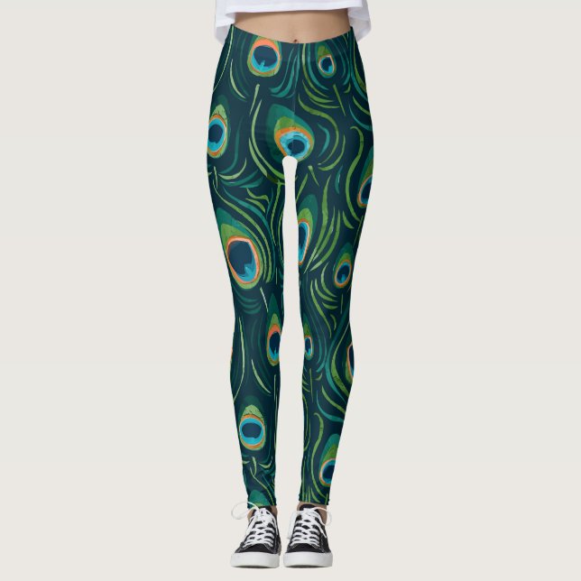 Legging Padrão de Pena de Aquarela (Frente)