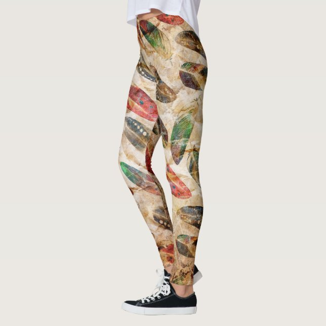 Legging Padrão de Penas Boho Angustiado (Esquerda)