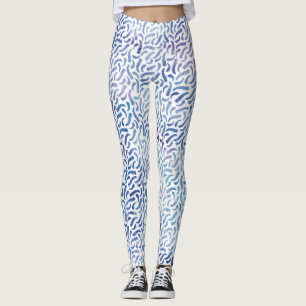Legging Padrão de Penas de Aquarela lavanda e Azul