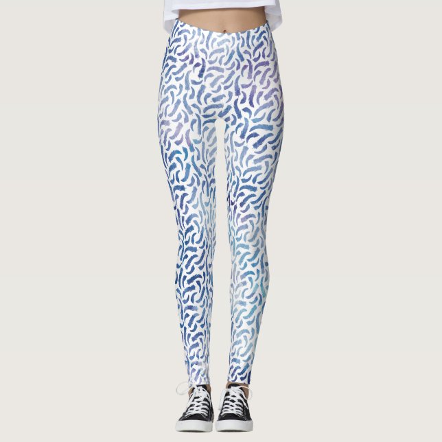 Legging Padrão de Penas de Aquarela lavanda e Azul (Frente)