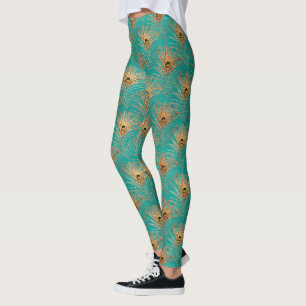 Legging Padrão de Penas de Peacock de Litter
