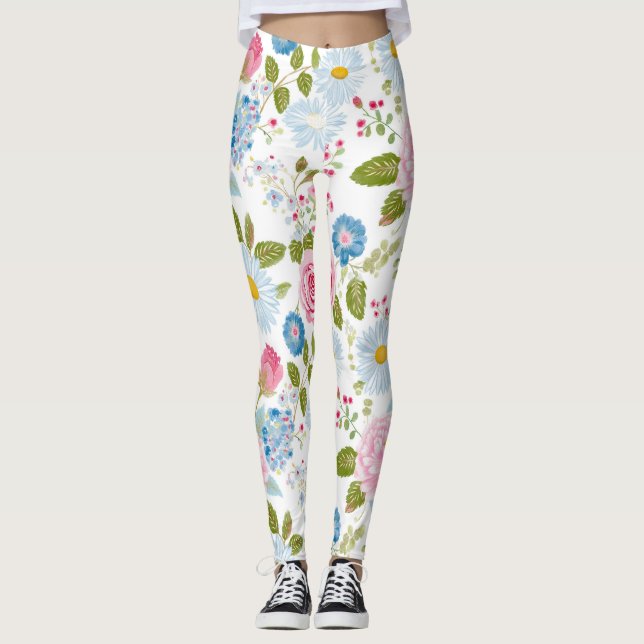 Legging Padrão de Peônias Rosa  (Frente)