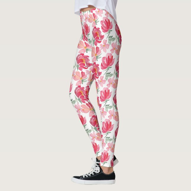 Legging Padrão de Peony de Aquarela (Esquerda)