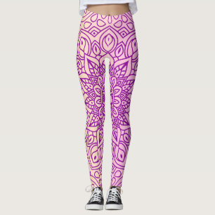 Legging Padrão de Pêssego Roxo Pêssego Elegante Mandala