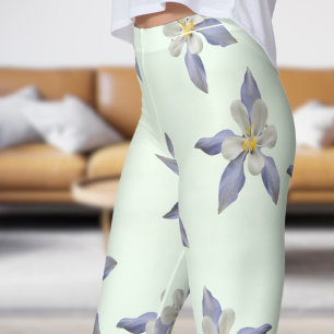 Legging Padrão de Petais Florais Delicadas Verdes