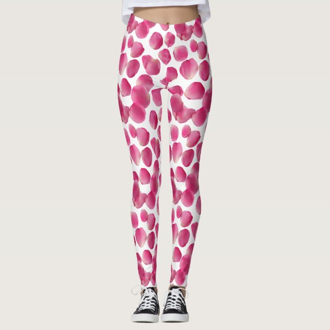 Legging Padrão de Pétalas de Rosa Rosa (Frente)