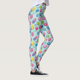 Legging Padrão de pílula feliz azul claro