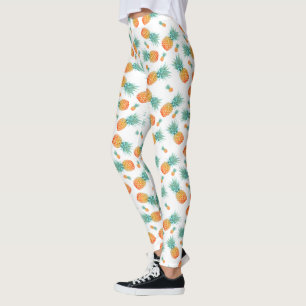 Legging Padrão de Pineanases de Aquarela em Branco