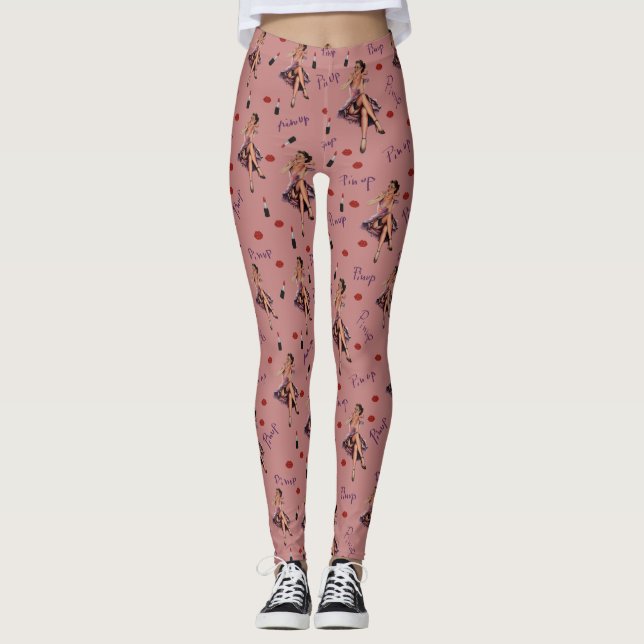 Legging padrão de pinos rosa (Frente)