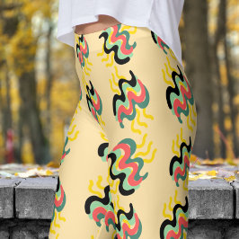 Legging Padrão de pintura de dedo bege amarelo Frivolous