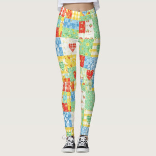 Legging Padrão de Piquenique com Remendo Floral Pastel (1)