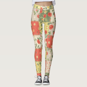 Legging Padrão de Piquenique com Remendo Floral Pastel (12