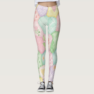 Legging Padrão de Piquenique com Remendo Floral Pastel (4)