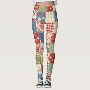 Legging Padrão de Piquenique com Remendo Floral Pastel (9)