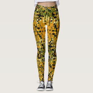 Legging Padrão de Pixel Verde Laranja Verde Trendy Amarelo