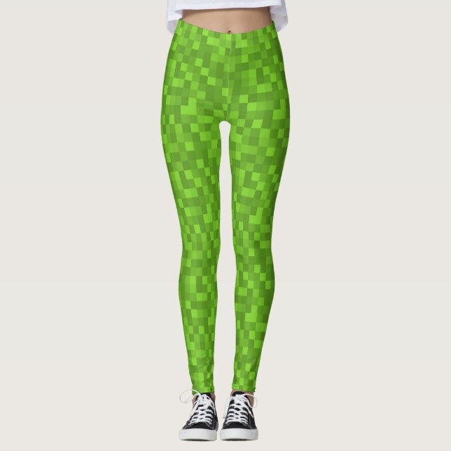 Legging Padrão de Pixel Verde Retro Jogos 8-Bit (Frente)