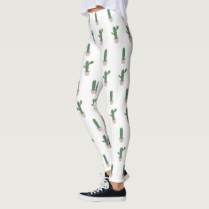 Legging Padrão de planta de vaso de cacto fofo