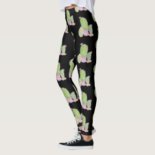 Legging Padrão de planta em vaso de cacto em aquarela pret