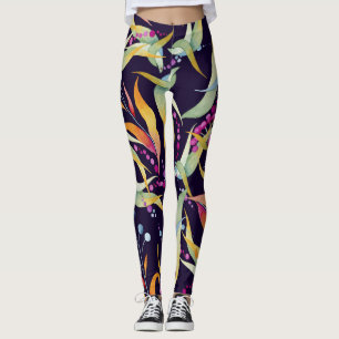 Legging Padrão de planta transversal: design de aquarela s