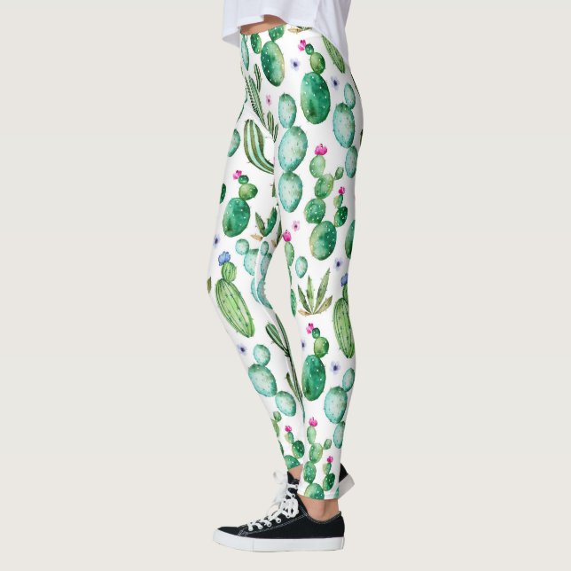 Legging Padrão de Plantas de Cactus Watercolor (Esquerda)
