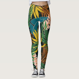 Legging Padrão de Plantas Tropicais de Verão