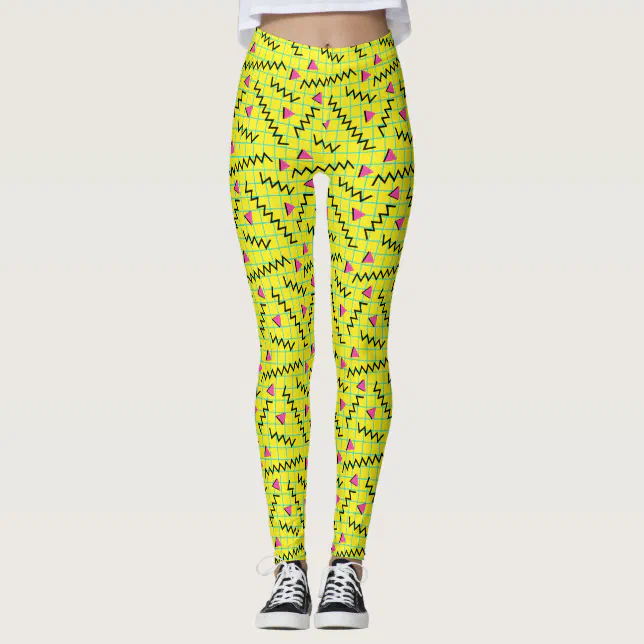 Legging Padr o de po a amarelo n on retr do anos 80 90