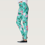 Legging Padrão de poinsettia de Natal<br><div class="desc">Poinsettia de Natal rosa e branca com holly verde num padrão sem costura.</div>