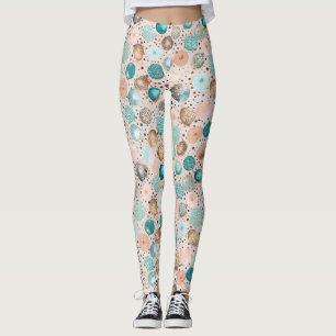 Legging Padrão de Ponto de Abstrato Shimmering em Turquesa