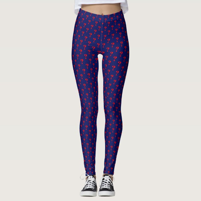 Legging Padrão de Ponto de Interrogação Vermelho Azul DIY  (Frente)