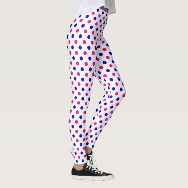 Legging Padrão de Pontos Brancos Rosa Azul (Direita)