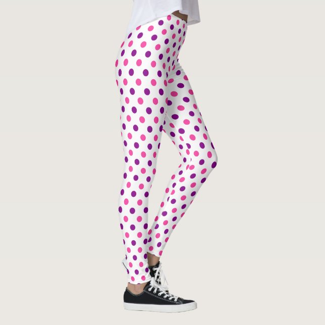 Legging Padrão de Pontos Brancos Roxos e Rosas  (Direita)