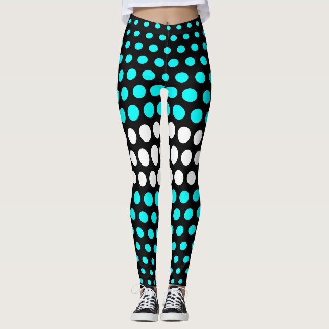 Legging Padrão de Pontos Cyan e Branco (Frente)