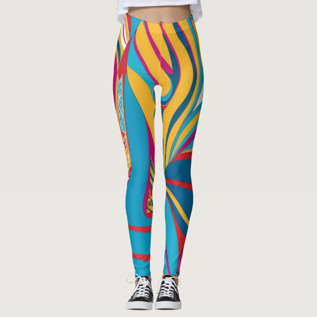 Legging Padrão de Pop de Arte Colorida Batik Parang (Frente)