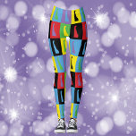 Legging Padrão de Pop de Arte de Contorno de Delaware<br><div class="desc">Você é um Delawarean orgulhoso? Estas leggings têm um padrão pop artístico divertido que apresenta o contorno do estado de Delaware em amarelo,  preto,  azul,  verde,  vermelho e roxo.</div>
