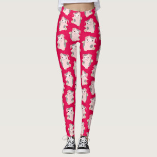 Legging Padrão de Porco de Cartoon Dançante Bonito