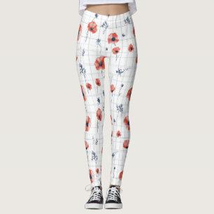 Legging Padrão de Presilhas Vermelhas com Aquarela em Bran
