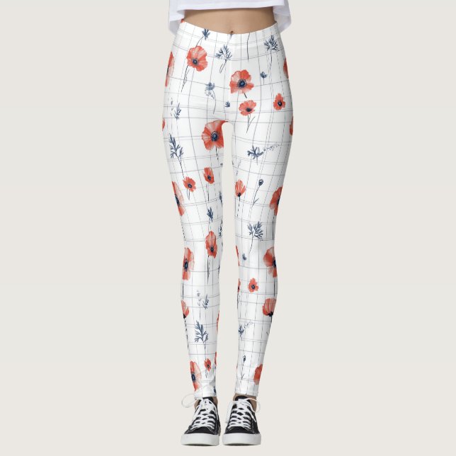 Legging Padrão de Presilhas Vermelhas com Aquarela em Bran (Frente)