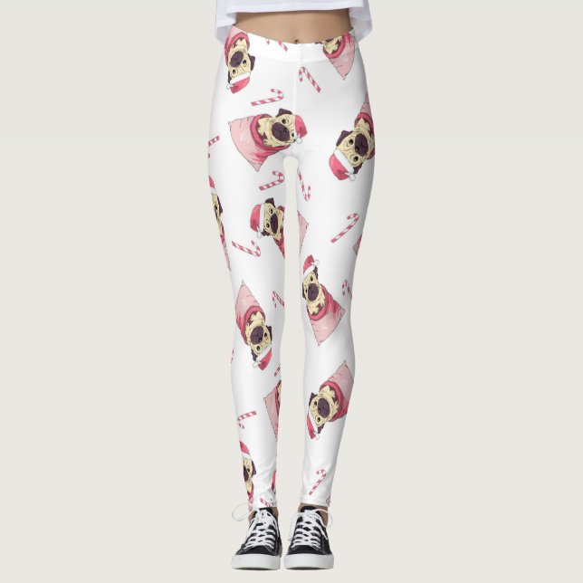 Legging Padrão de Pug de Natal Bonito (Frente)