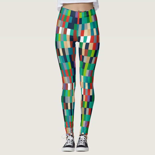 Legging Padrão de quadrados coloridos (Frente)