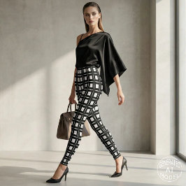 Legging Padrão de Quadrados Geométricos em Preto e Branco
