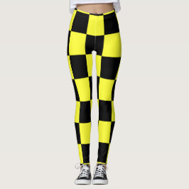 Legging Padrão de quadro de verificação amarelo preto e es