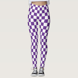 Legging Padrão de quadro de verificação roxo e branco