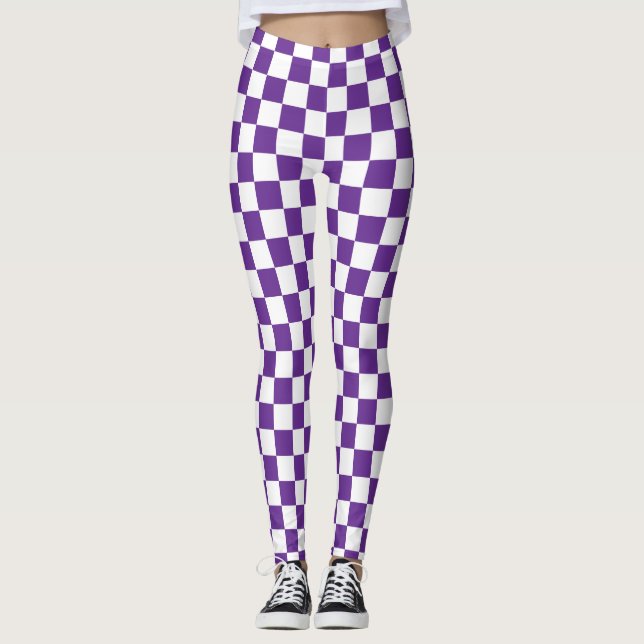Legging Padrão de quadro de verificação roxo e branco (Frente)