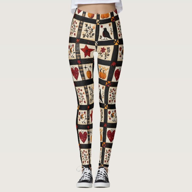 Legging Padrão de Quiltro Rústico | Patchwork de fazenda (Frente)