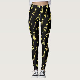 Legging Padrão de Raios de Sol Amarelos no Preto